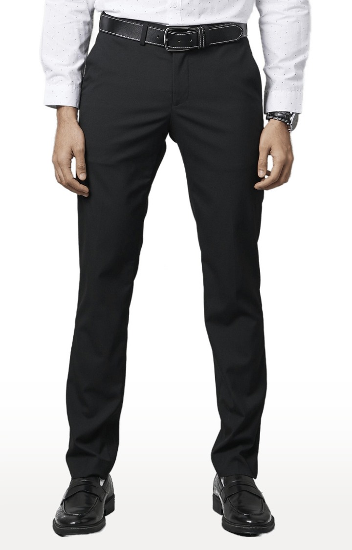 celio | Men's Black Blended Solid Trousers