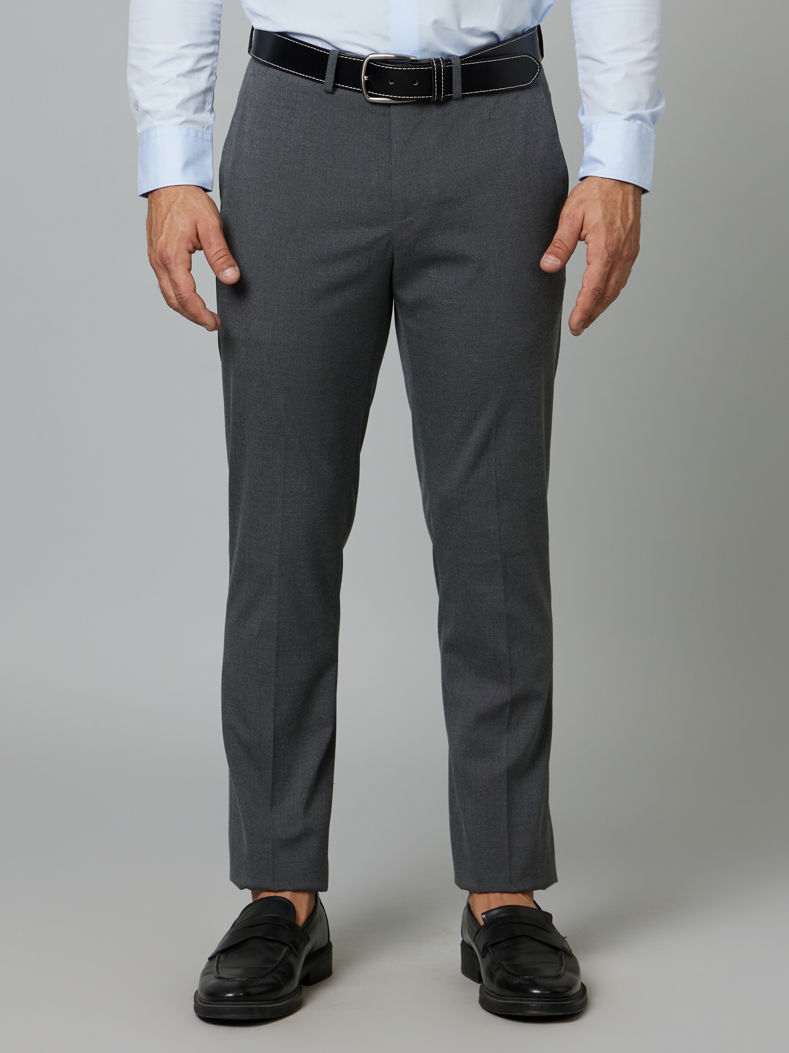 Men's Grey Polyester Solid Formal Trousers