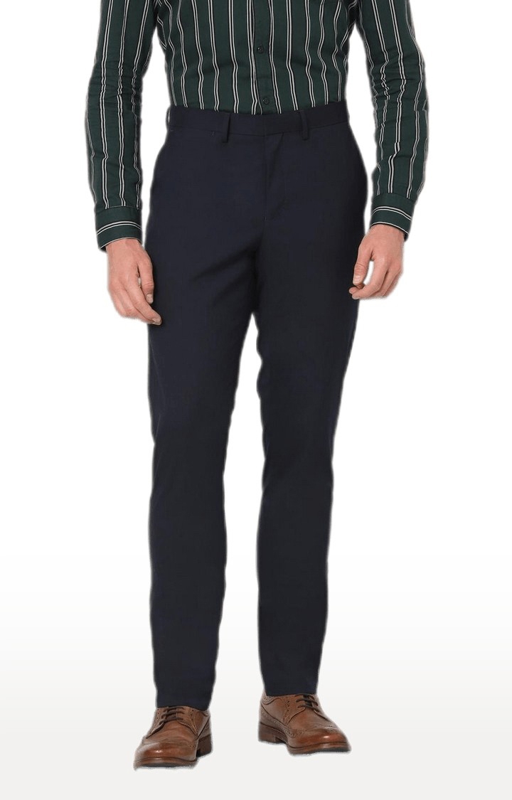 celio | Men's Blue Polyester Solid Trousers