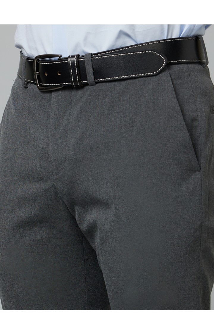 Men's Grey Polyester Solid Formal Trousers