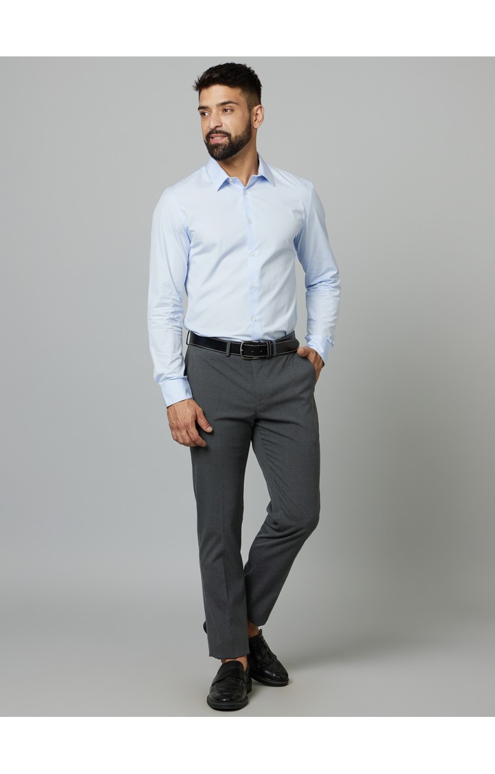 Men's Grey Polyester Solid Formal Trousers