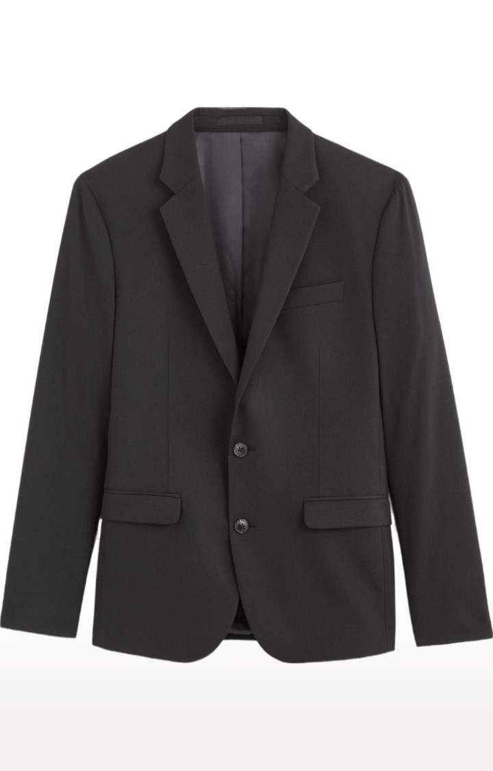 Men's Black Solid Blazers