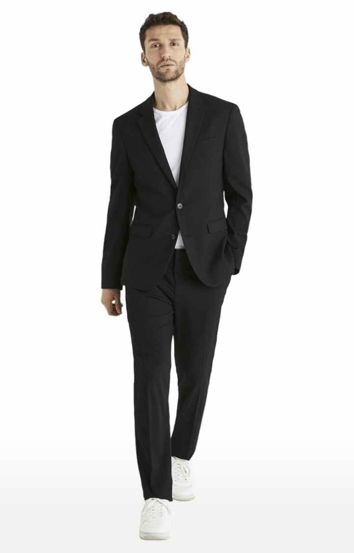Men's Black Solid Blazers