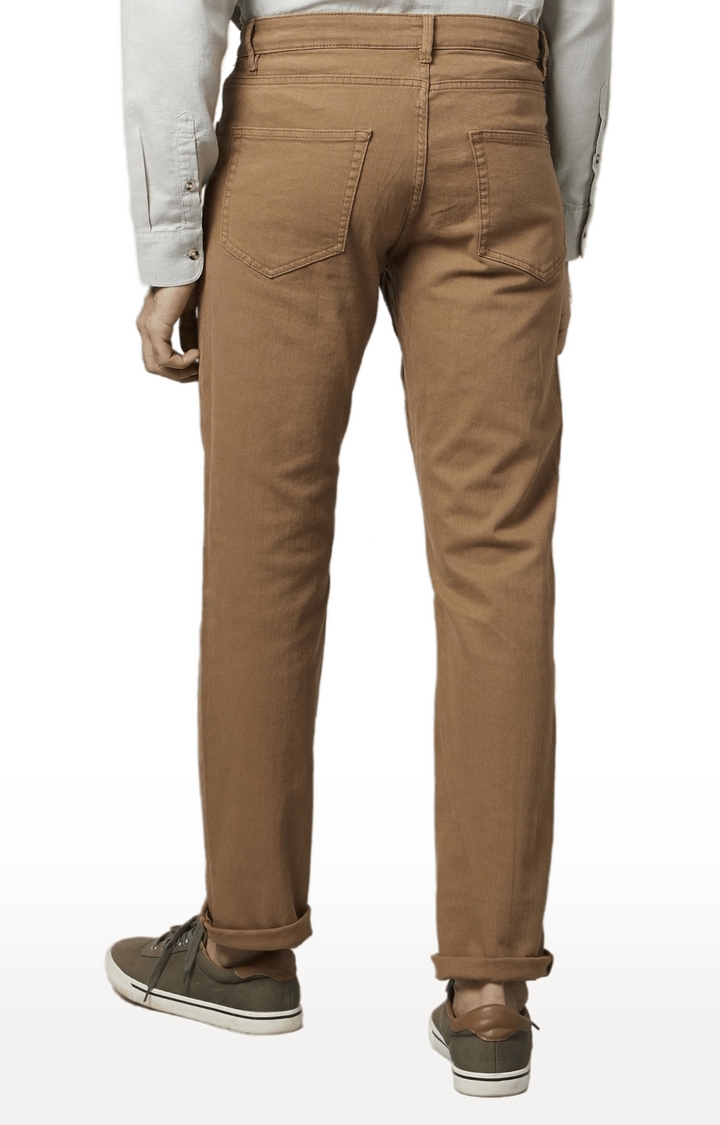 Men's Brown Cotton Blend Solid Regular Jeans