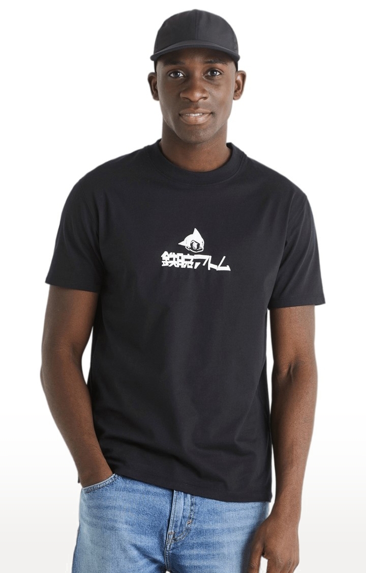celio | Men's Black Printed Regular T-Shirts