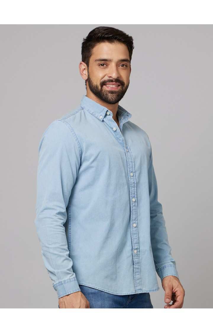 Men's Blue Solid Casual Shirts