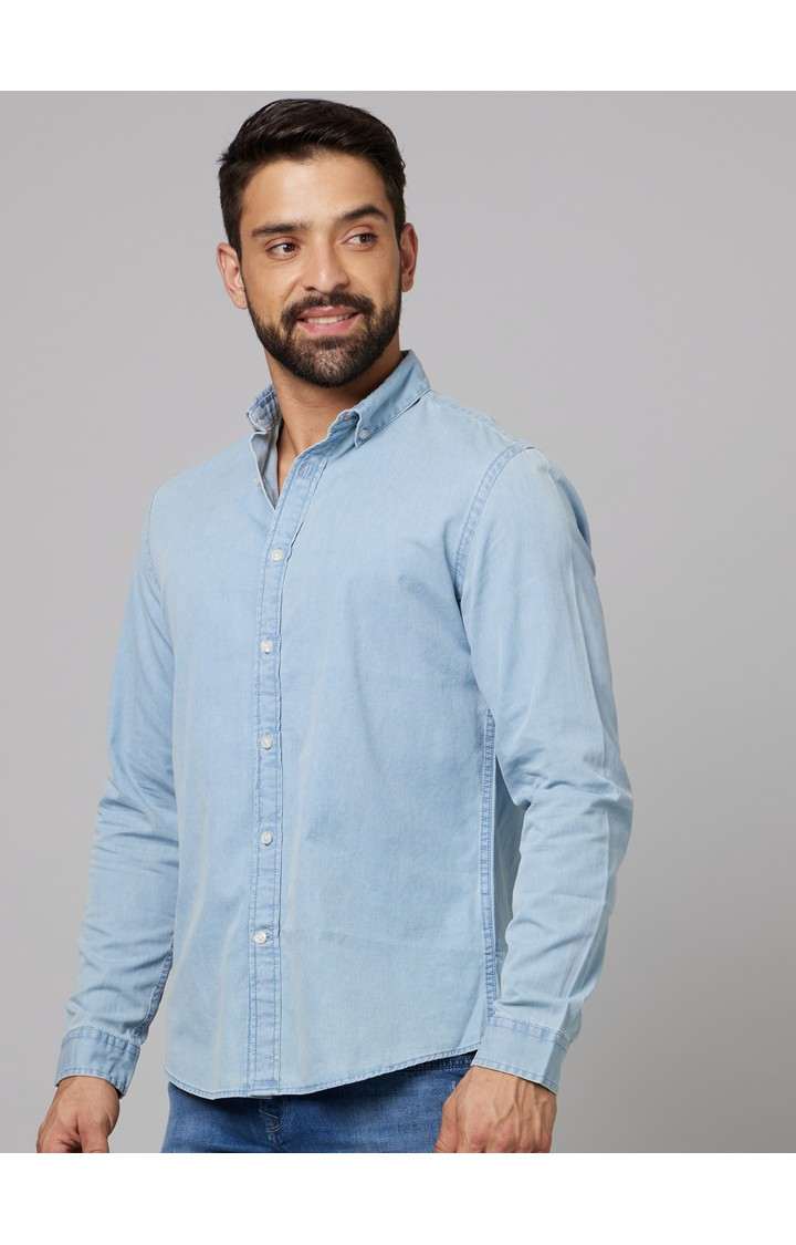 Men's Blue Solid Casual Shirts