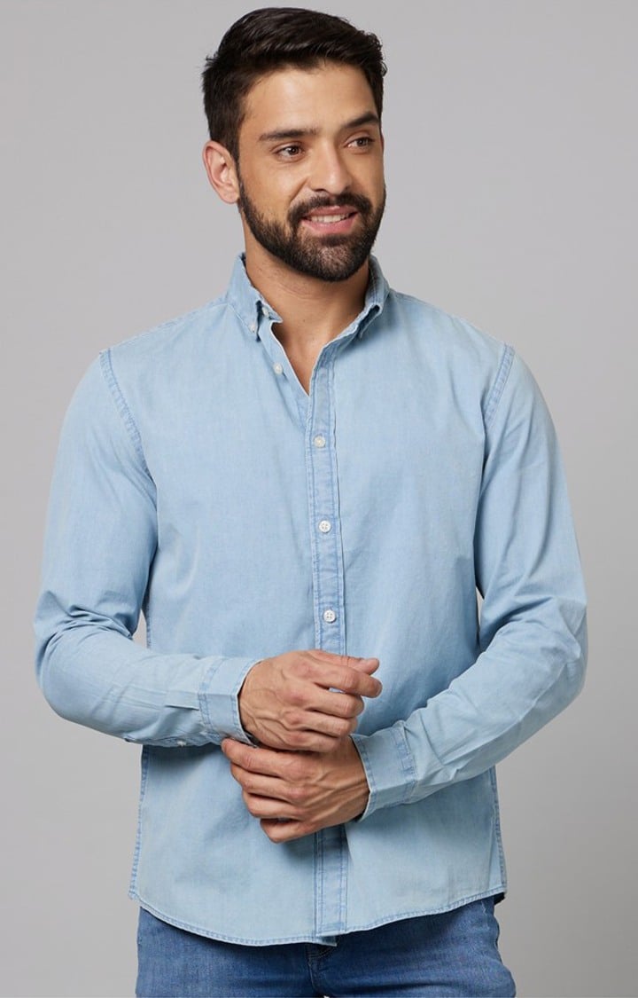 Men's Blue Solid Casual Shirts