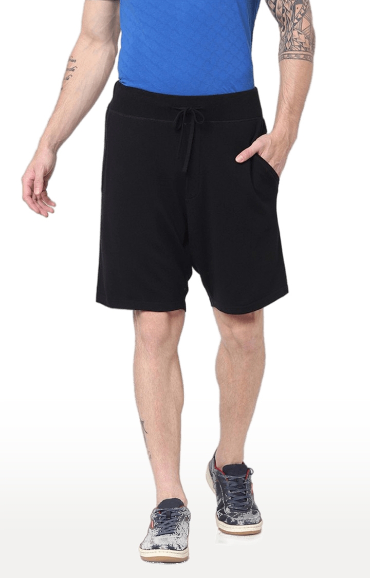 Men's Black Viscose Solid Shorts