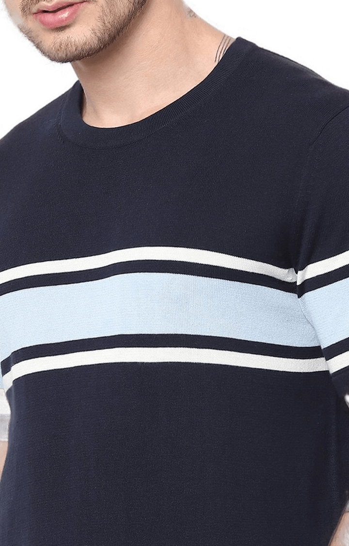 celio | Men's Blue Striped Regular T-Shirts 5