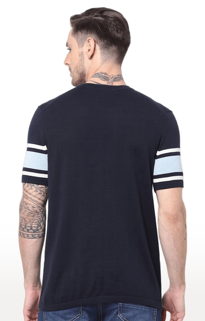celio | Men's Blue Striped Regular T-Shirts 4