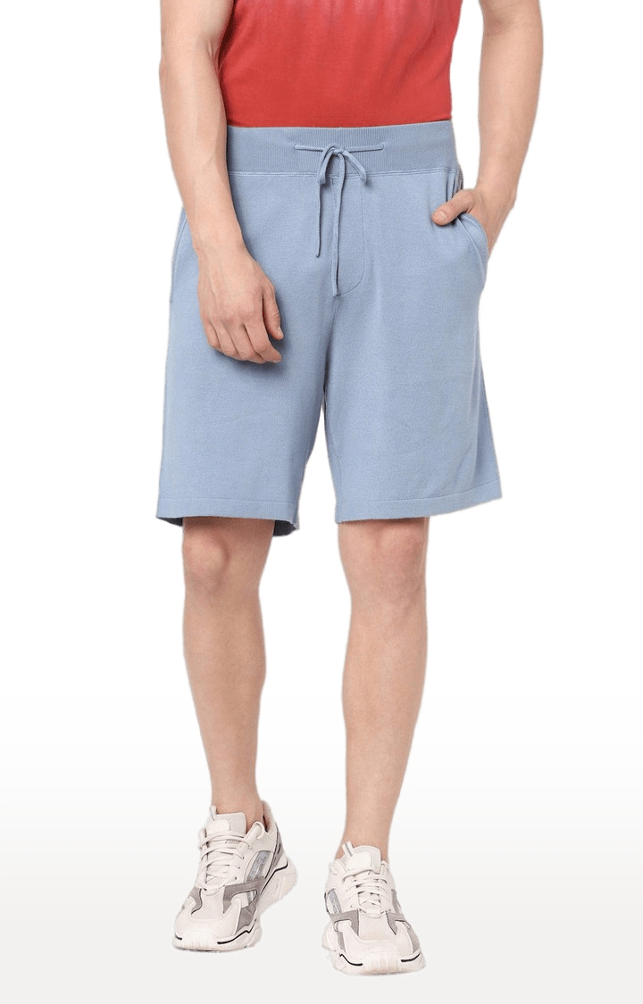 Men's Blue Viscose Solid Shorts