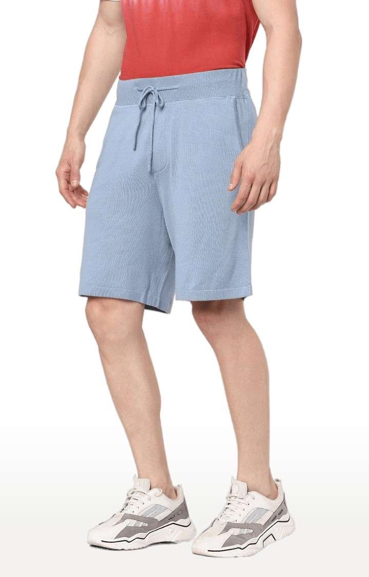 Men's Blue Viscose Solid Shorts