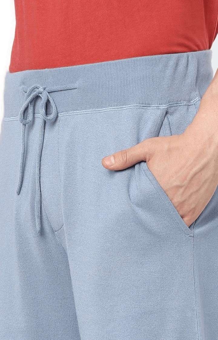 Men's Blue Viscose Solid Shorts