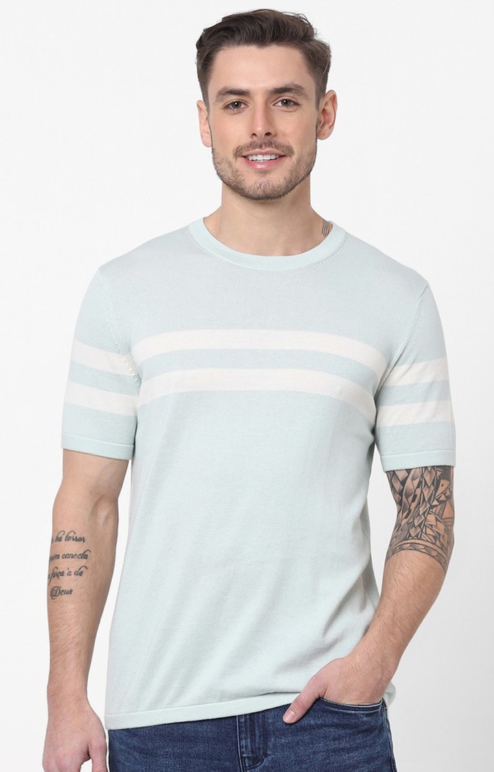 celio | Men's Blue Colourblock Regular T-Shirts