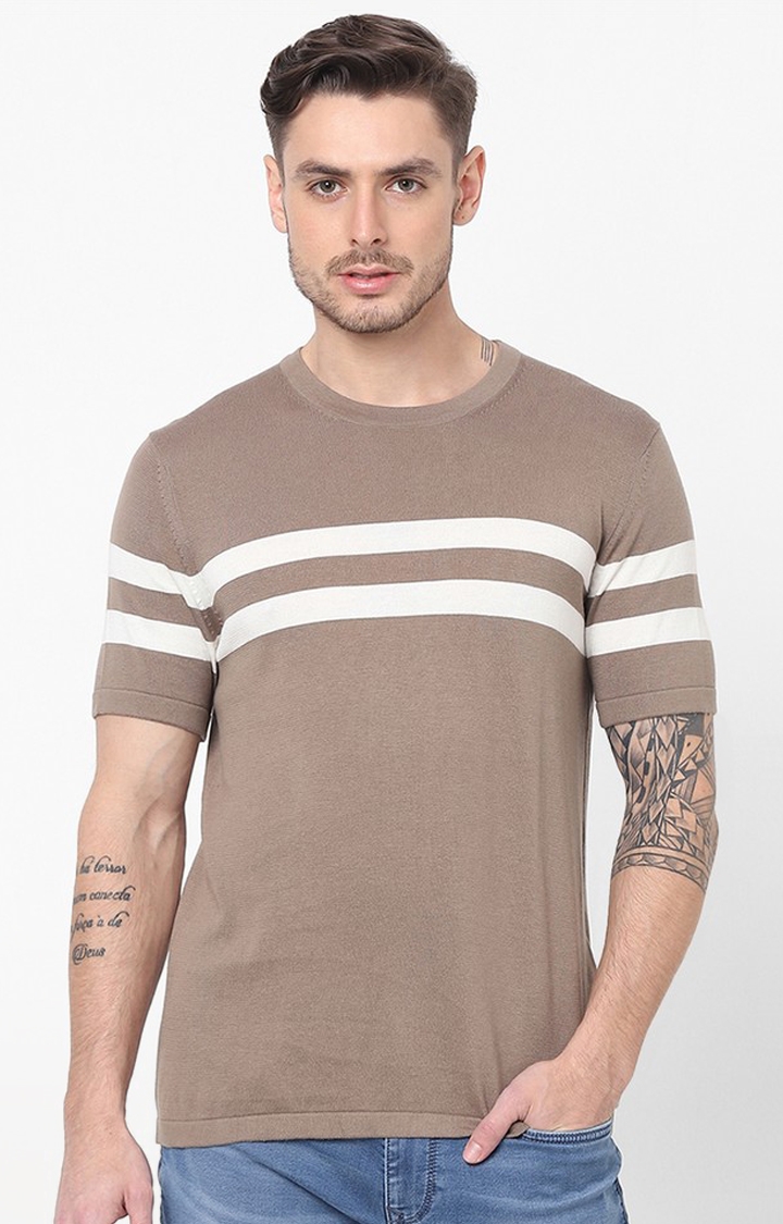 celio | Men's Brown Colourblock Regular T-Shirts