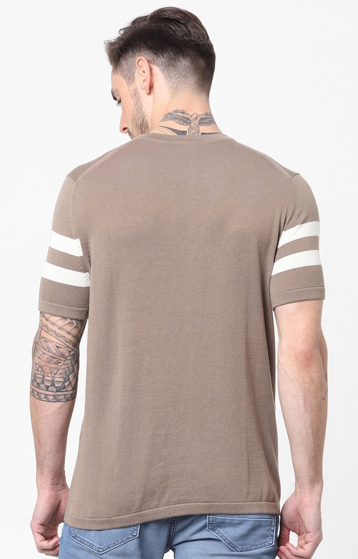 Men's Brown Colourblock Regular T-Shirts
