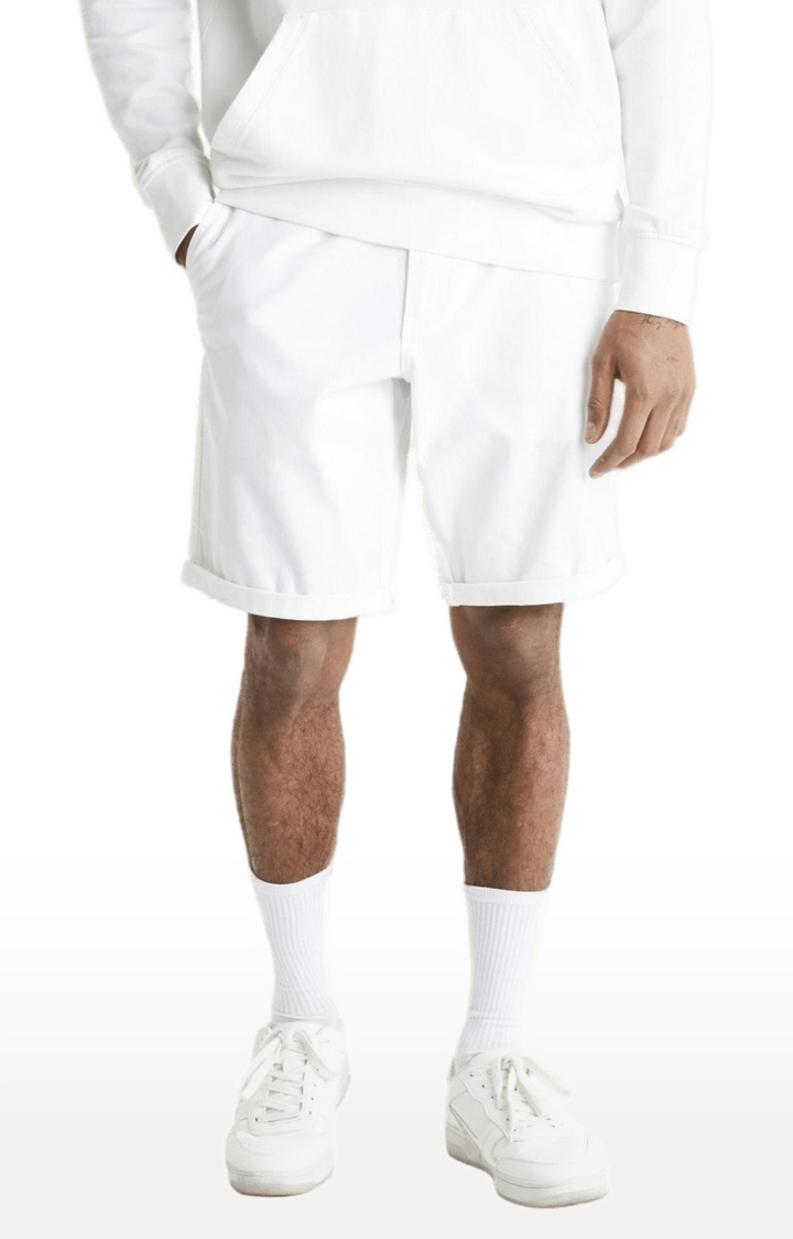 celio | Men's White Cotton Blend Solid Shorts