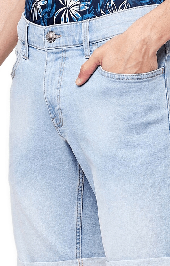 Men's Blue Cotton Blend Solid Shorts