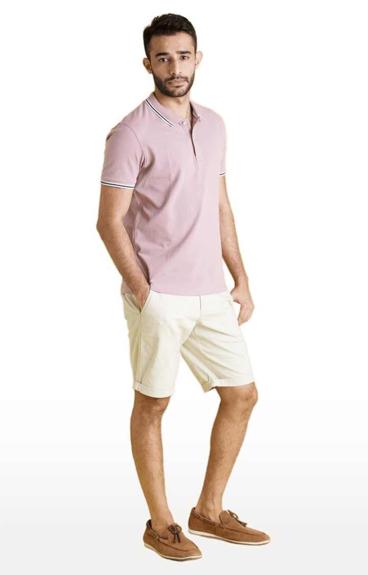 Men's White Cotton Blend Solid Shorts