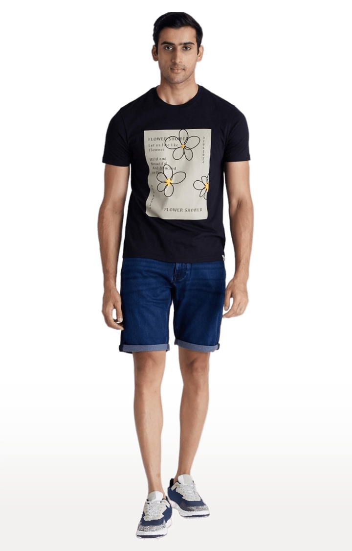 celio | Men's Blue Polycotton Solid Shorts