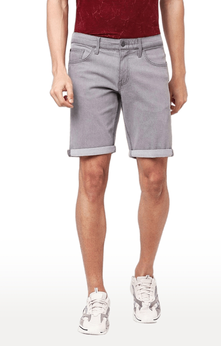 Men's Grey Cotton Blend Solid Shorts