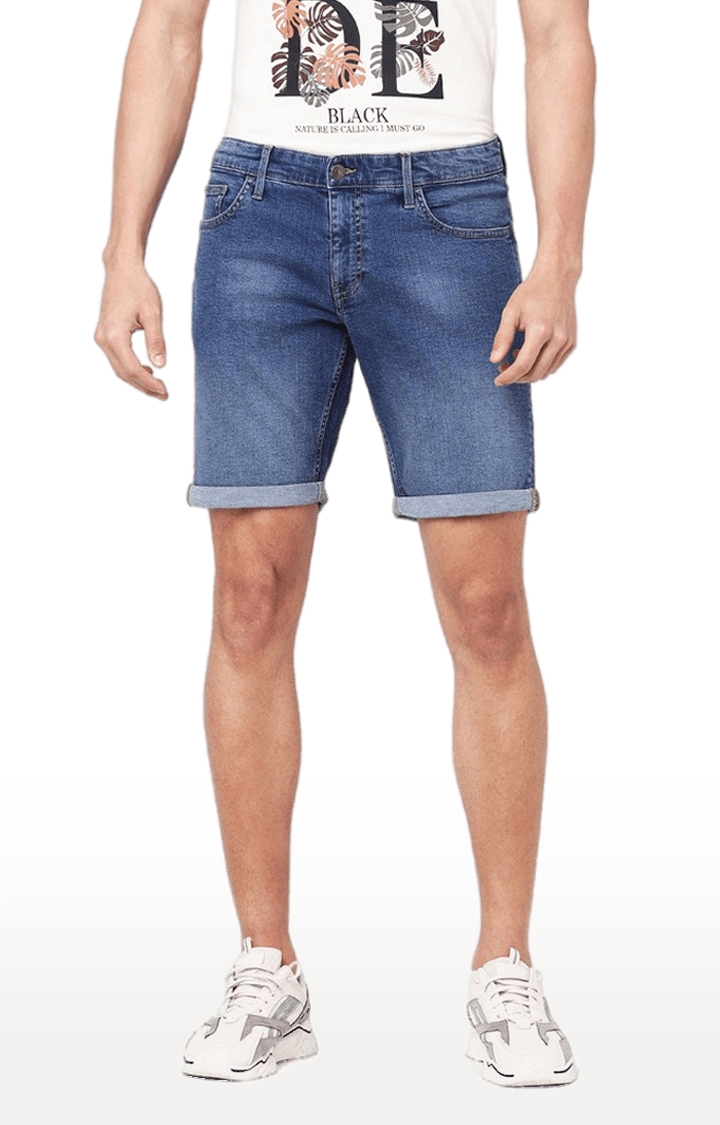 celio | Men's Blue Cotton Blend Solid Shorts 0