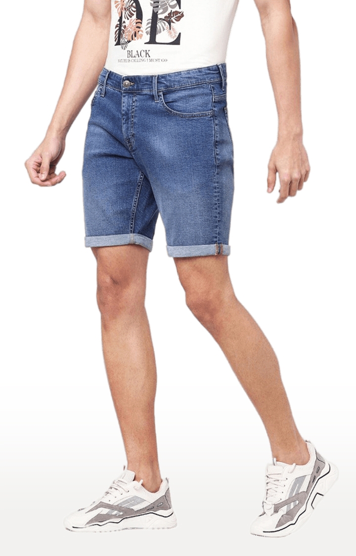 celio | Men's Blue Cotton Blend Solid Shorts 1