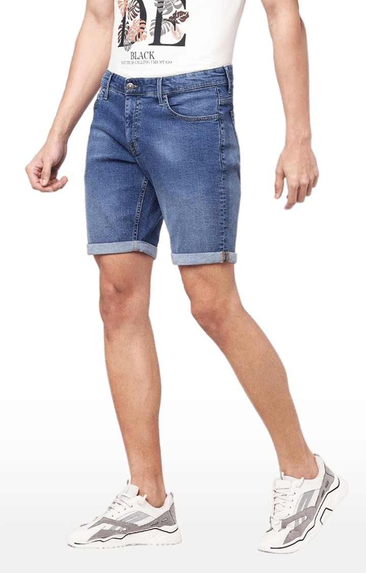 Men's Blue Cotton Blend Solid Shorts