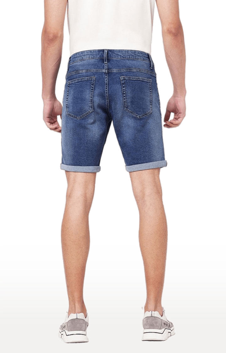 celio | Men's Blue Cotton Blend Solid Shorts 2