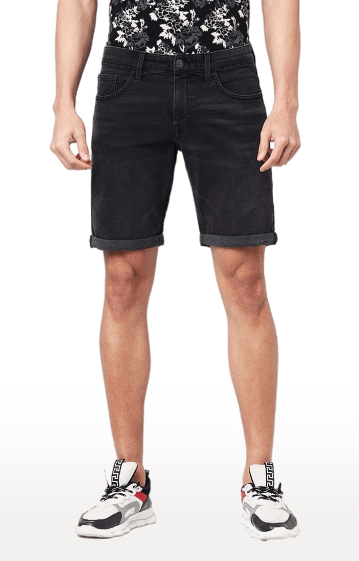 Men's Black Cotton Blend Solid Shorts
