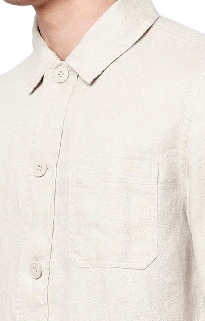 Men's Beige Solid Casual Shirts