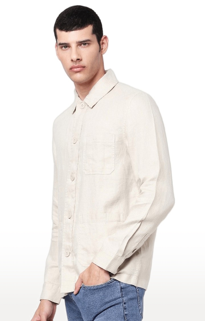 Men's Beige Solid Casual Shirts