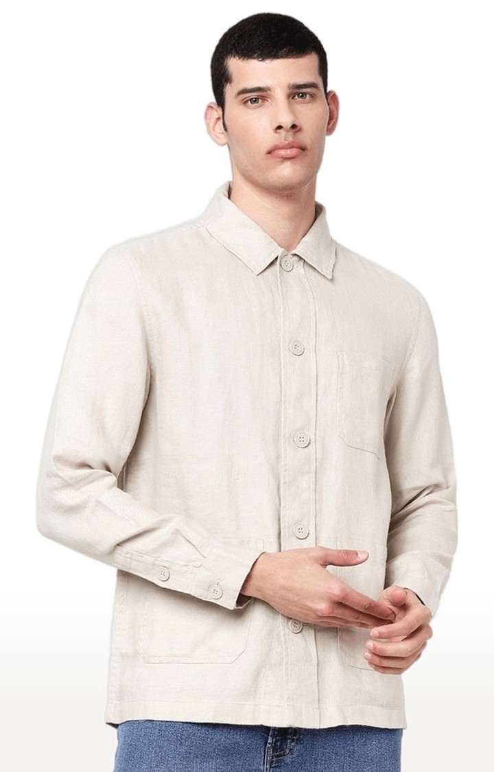 Men's Beige Solid Casual Shirts