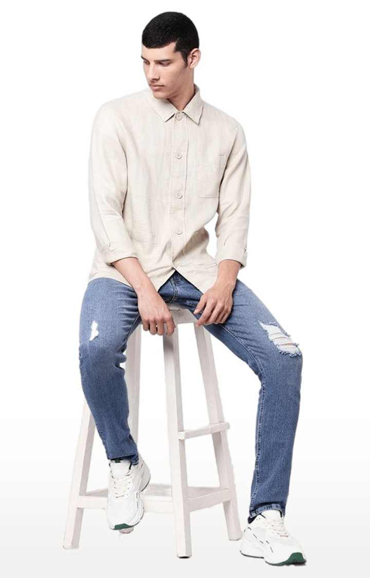 Men's Beige Solid Casual Shirts