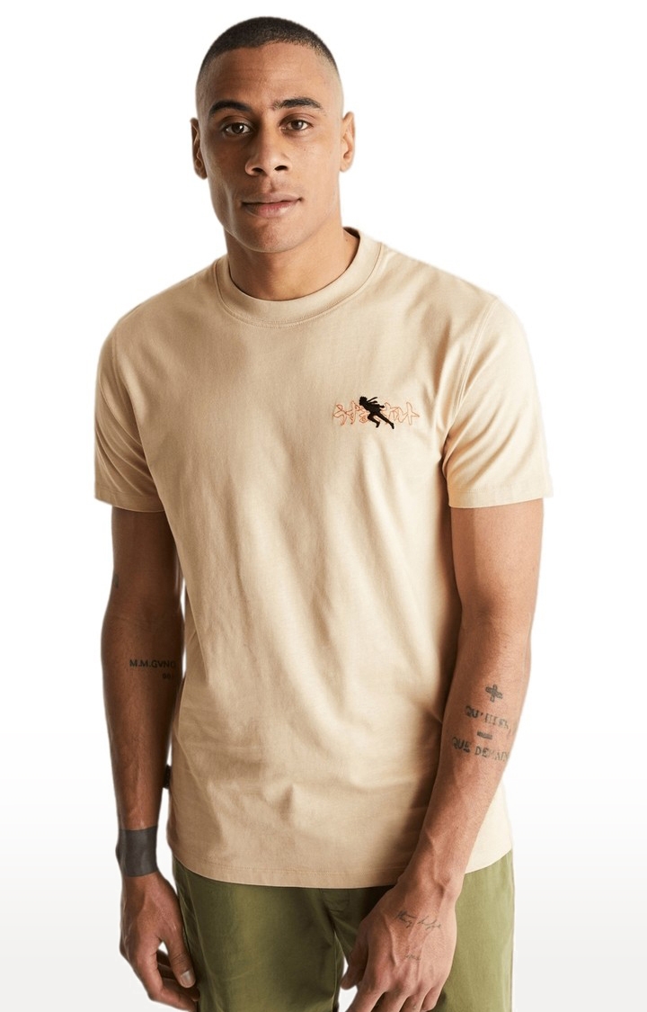 celio | Men's Beige Printed Regular T-Shirts 0