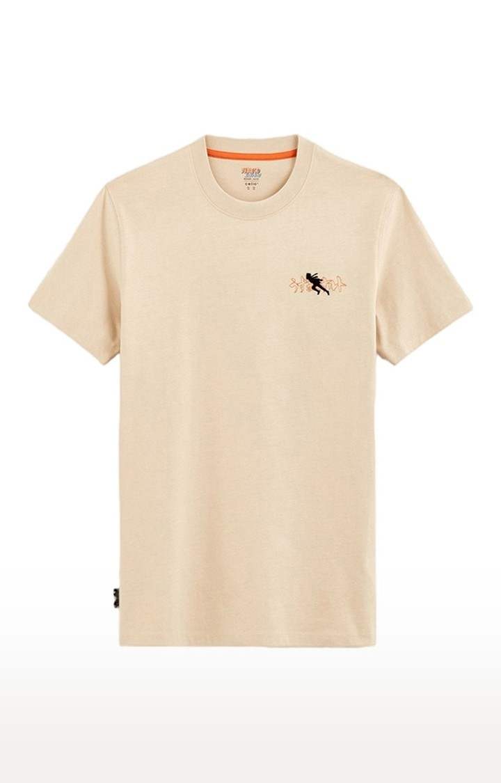Men's Beige Printed Regular T-Shirts