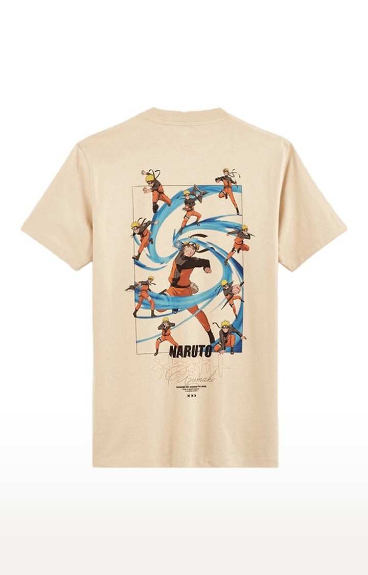 Men's Beige Printed Regular T-Shirts