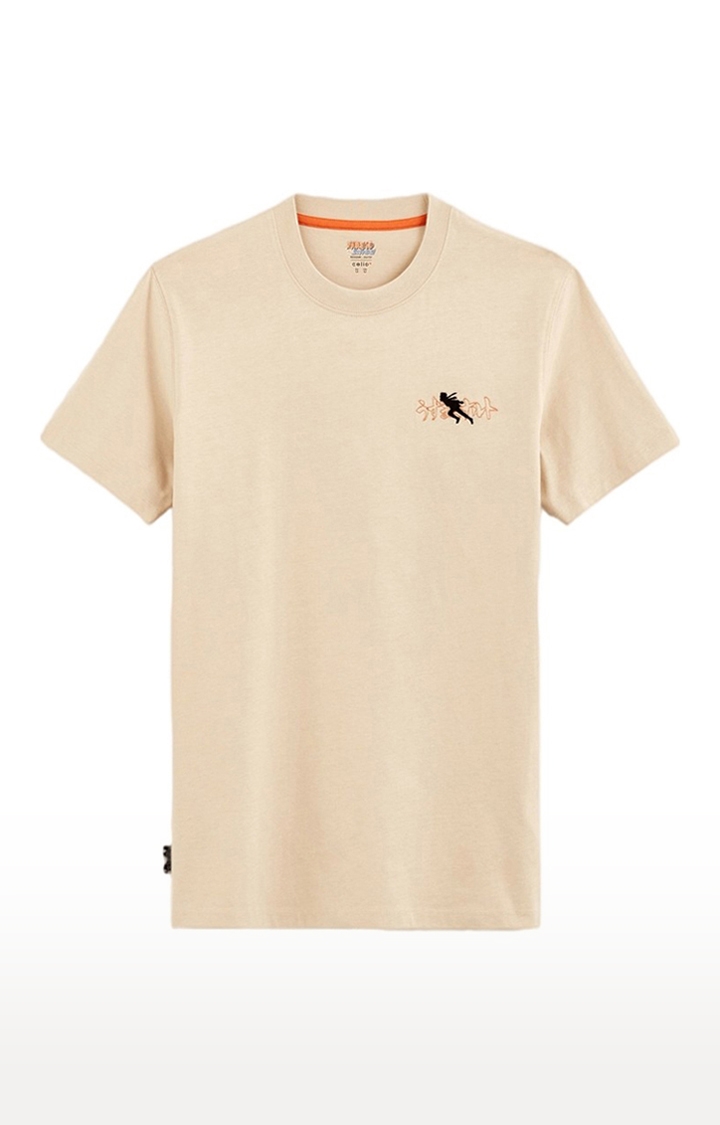 celio | Men's Beige Printed Regular T-Shirts 2