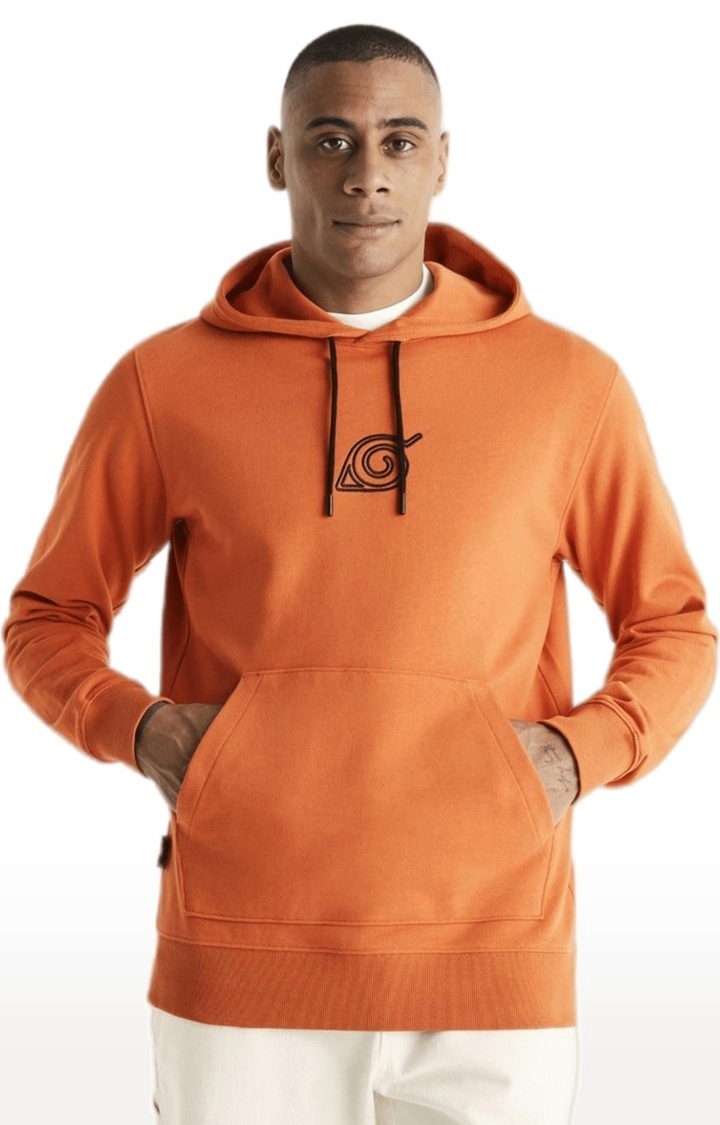 celio | Men's Orange Solid Hoodies