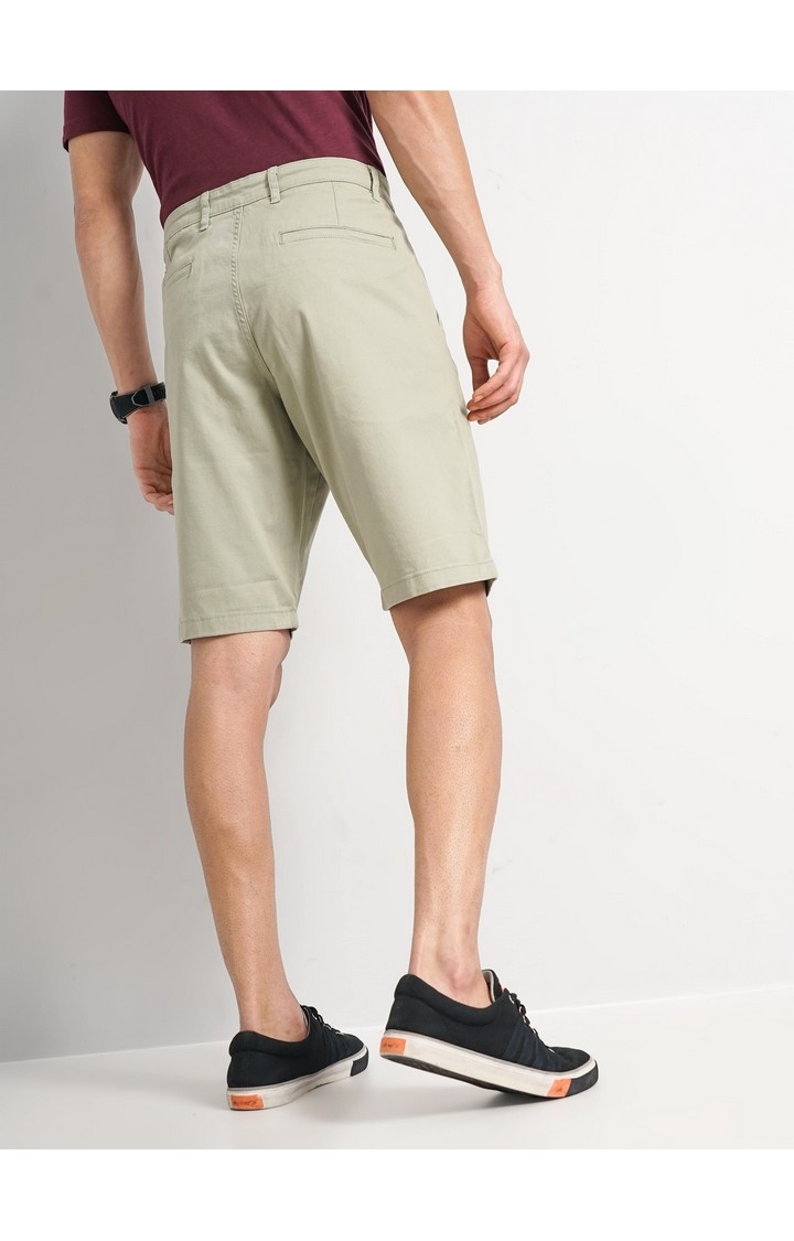Celio Men Green Solid Regular Fit Cotton Chino Casual Shorts