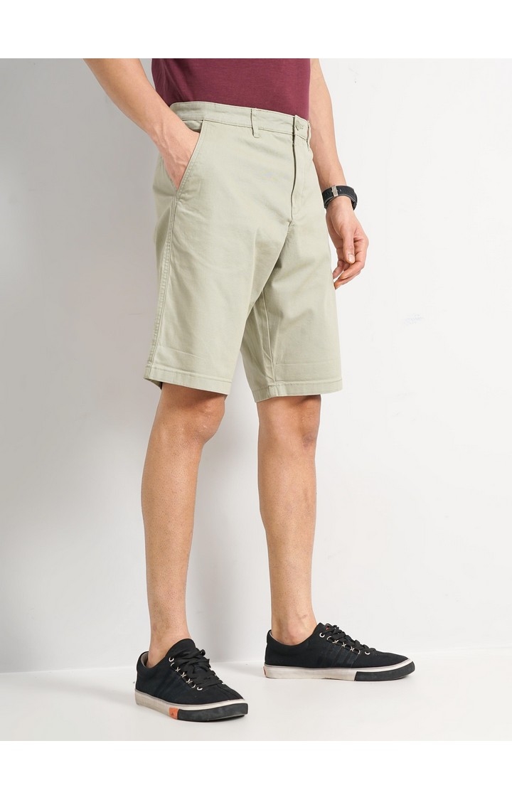 Celio Men Green Solid Regular Fit Cotton Chino Casual Shorts