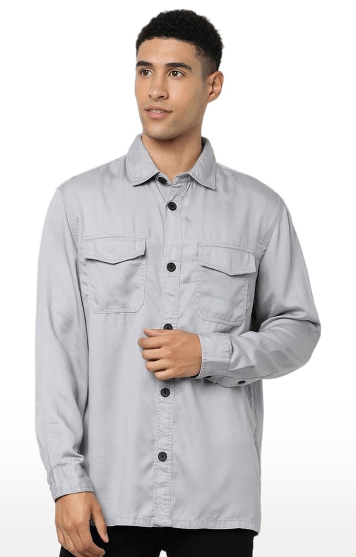 celio | Men's Grey Solid Casual Shirts