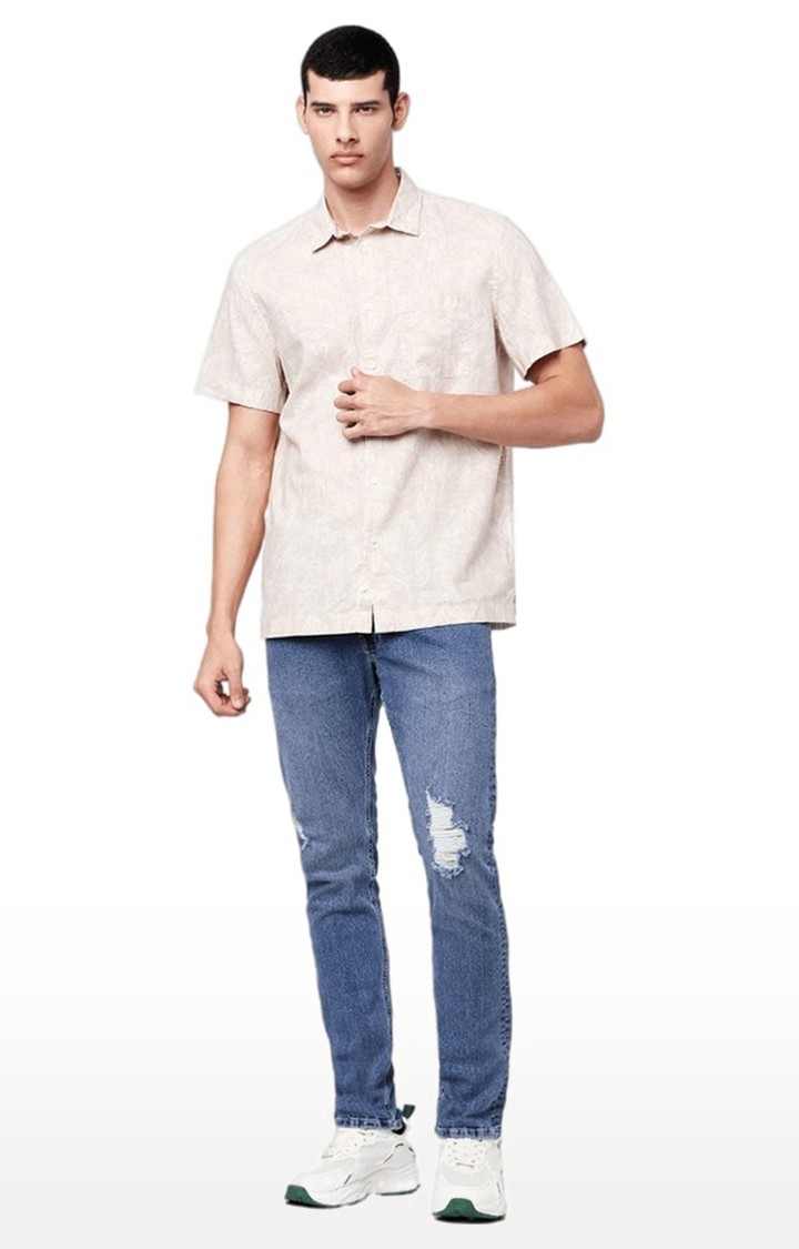 Men's Beige Printed Casual Shirts