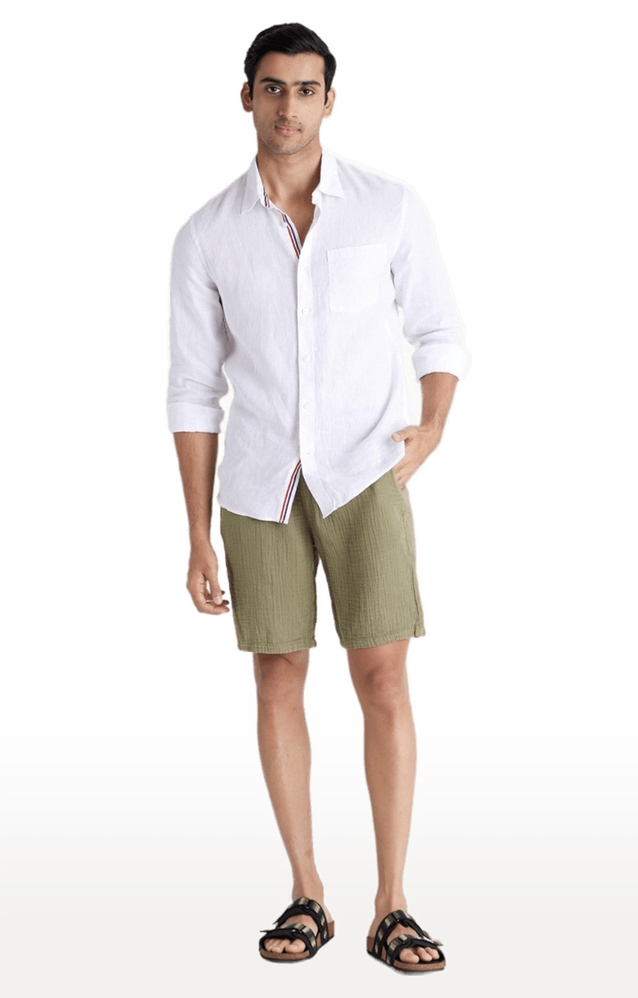 Men's Green Cotton Solid Shorts