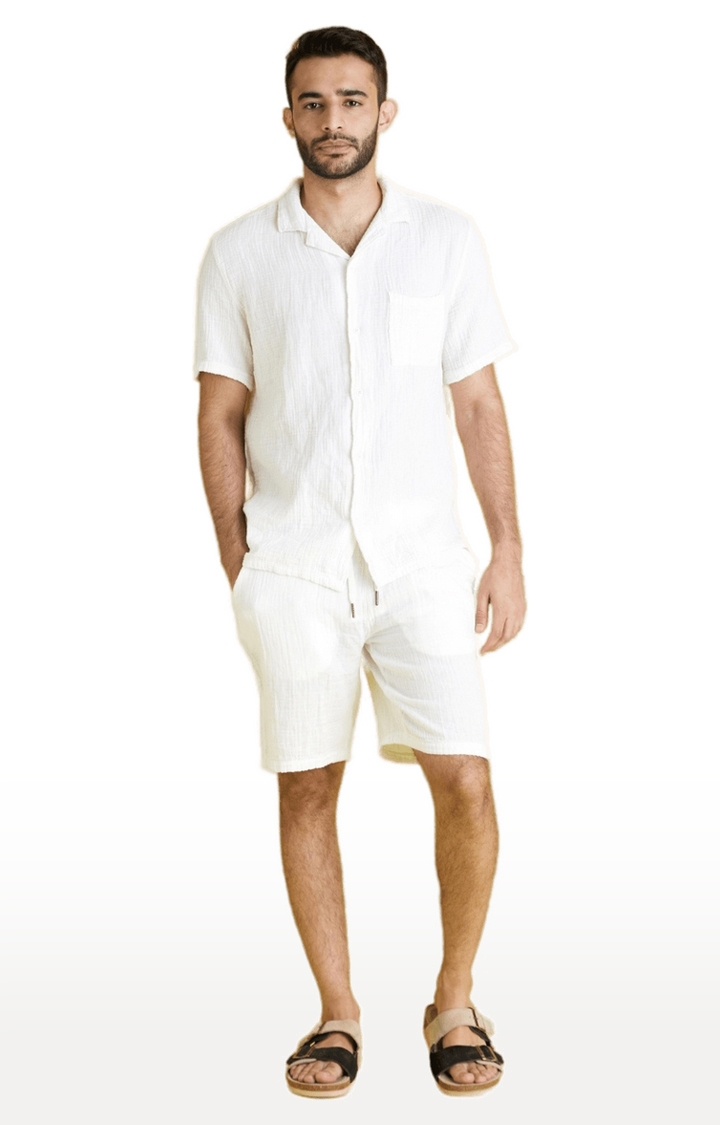 celio | Men's White Cotton Solid Shorts