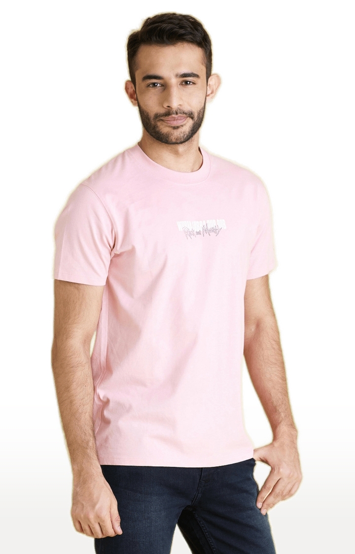 celio | Men's Pink Solid Regular T-Shirts