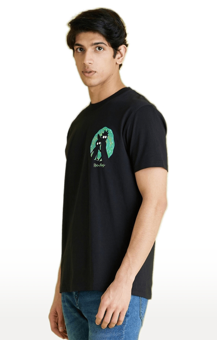 Men's Black Printed Regular T-Shirts