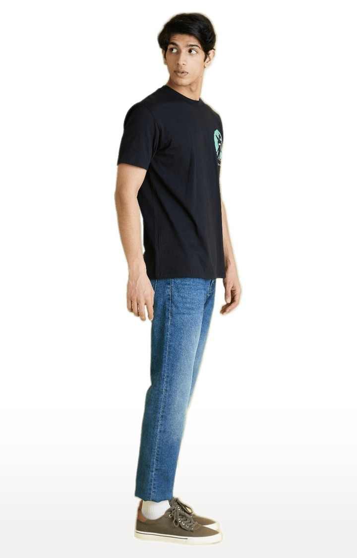 Men's Black Printed Regular T-Shirts