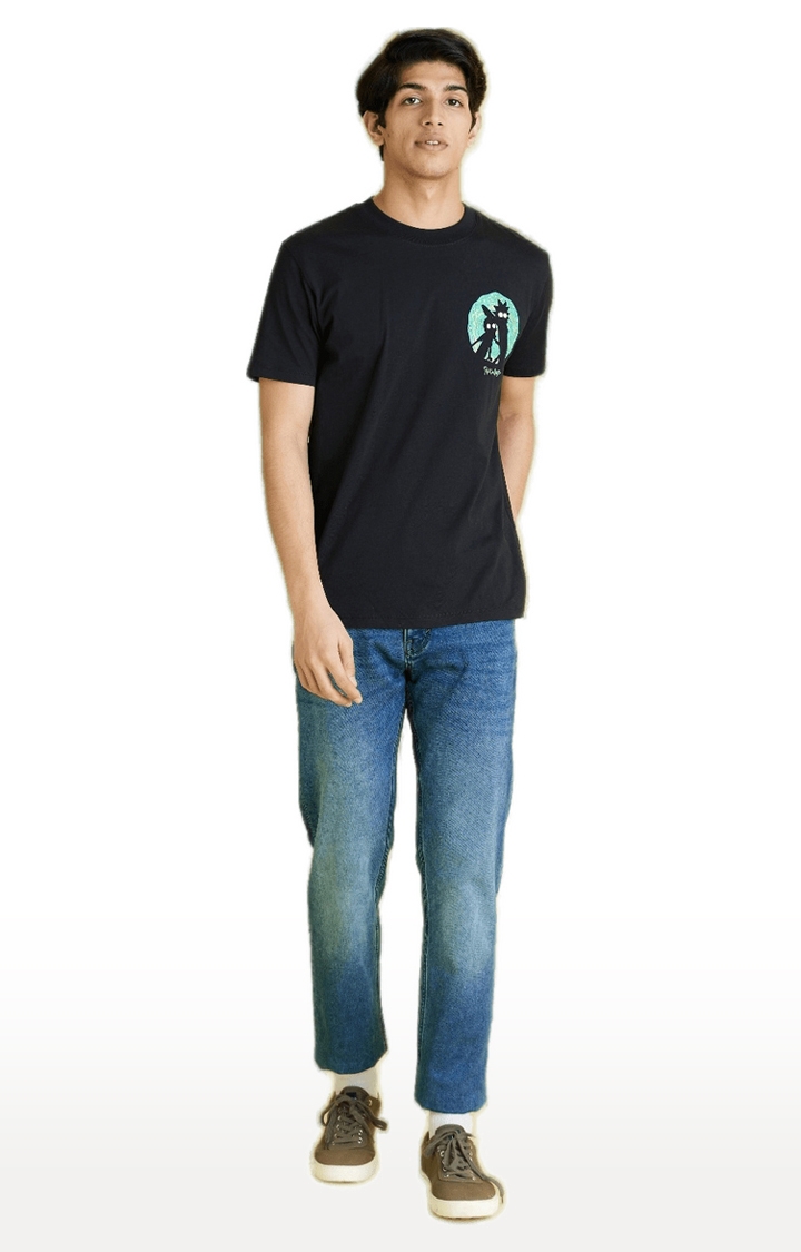 celio | Men's Black Printed Regular T-Shirts 1